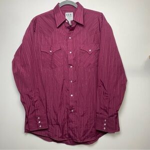 Ely Cattleman Men's Burgundy Printed Pearl Snap Long Sleeve Shirt Large